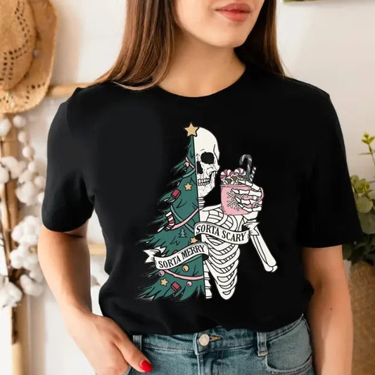 Sorta Merry Sorta Scary Sweatshirt, Skeleton Christmas Sweatshirt, Christmas Tree Sweatshirt, Funny Xmas Top, Family Christmas, Holiday Sweatshirt,  Christmas Shirt, Christmas Clothes, Christmas Vibes, Christmas Season, Christmas Tree