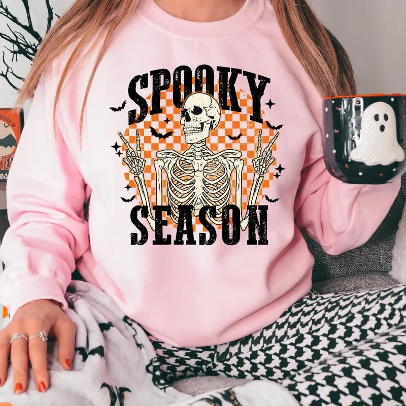 Spooky Season Halloween Sweatshirt, Halloween Spooky Skeleton Shirt , Halloween Spooky Tee, Halloween Fall T-shirt, Cute Halloween Sweatshirt, Full Color Print