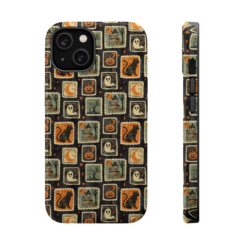 Spooky Stamps Phone Case, Cute Halloween Cover Mag Safe Compatible, Magnetic Tough Cases