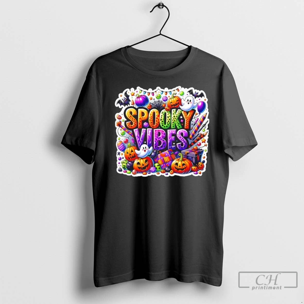 Spooky Vibes Colorful Halloween Ghost T Shirts