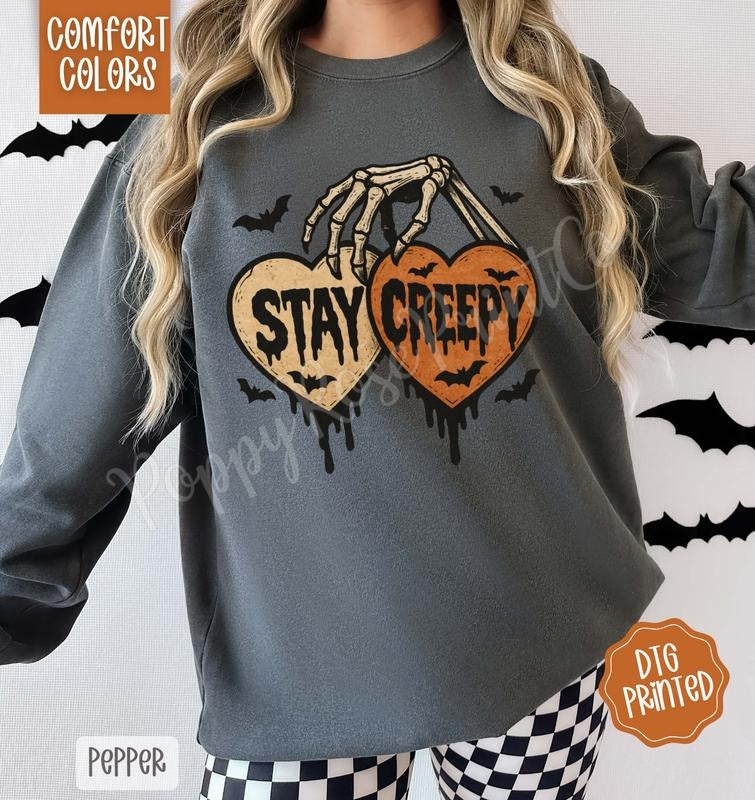 Stay Creepy Comfort Colors Sweatshirt, Trendy Halloween Crewneck