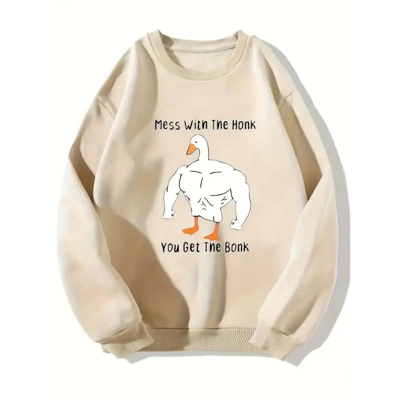 Strong Goose Print Casual Sweatshirt, Pullover Loose Crew Neck Sweatshirt, Women's Sweatshirts Hoodie and Sweater;...