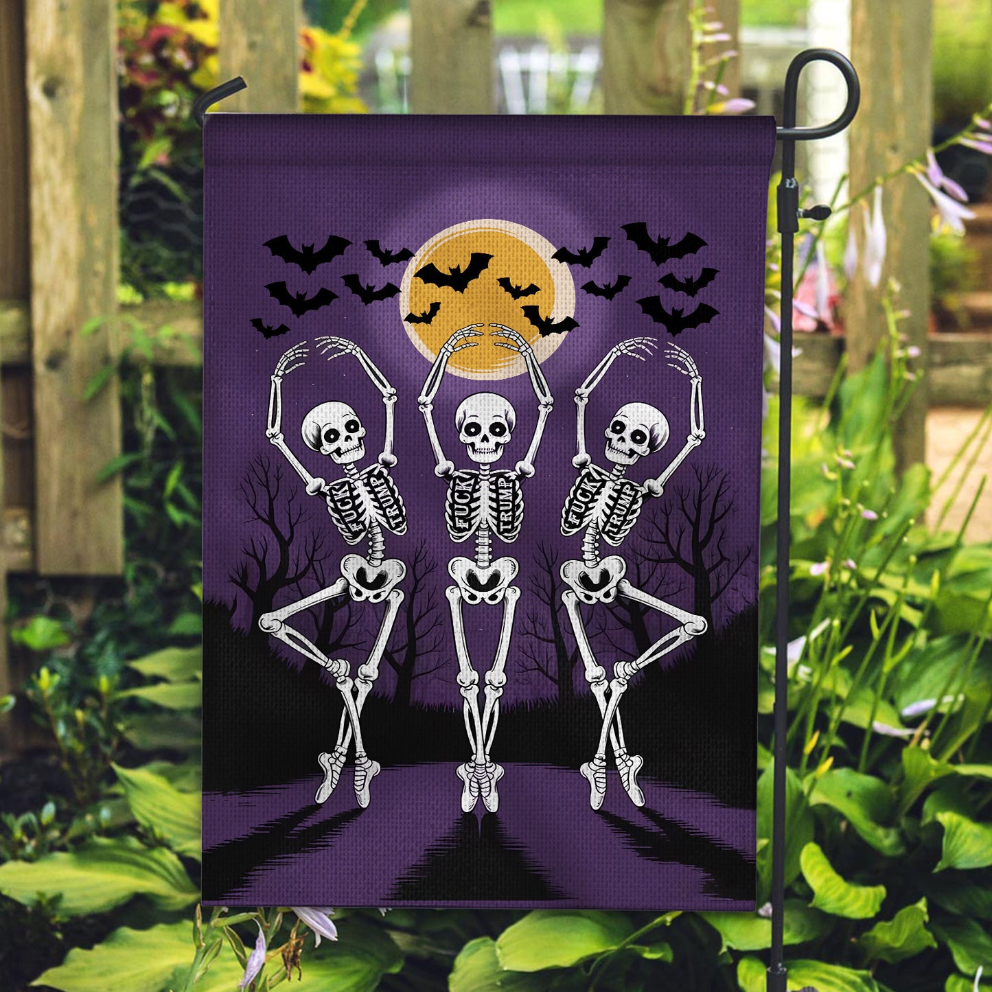 Subtle Fuck Trump Skeleton Halloween Garden Flag