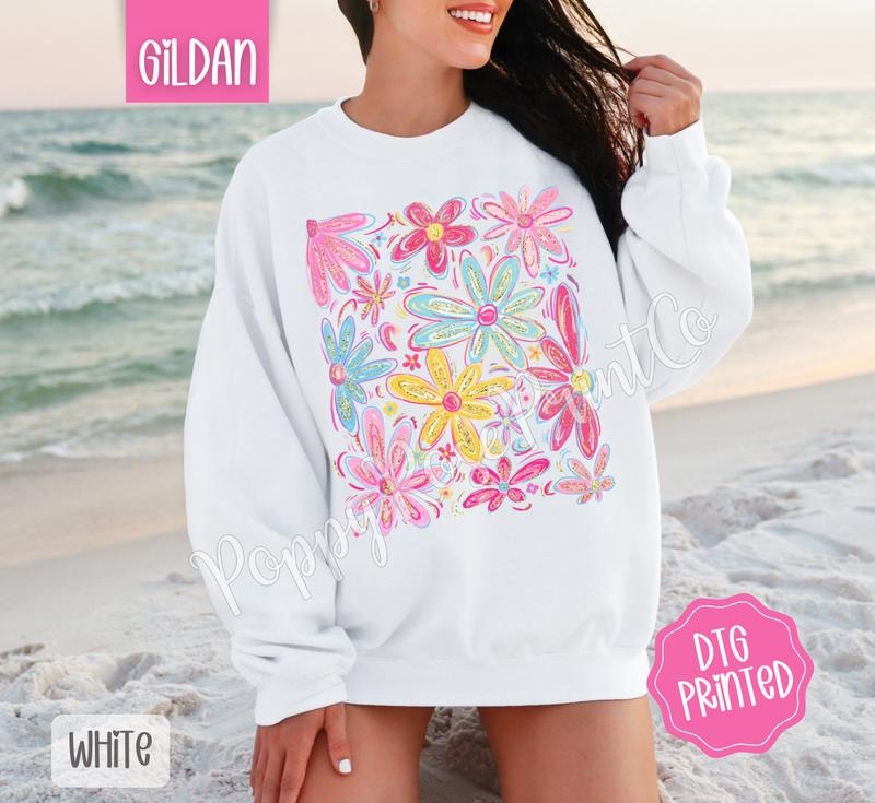 Summer Boho Floral Sweatshirt, Cute Flower Sweater, Women's Crewneck, Gift for Her - clothing by TeeHivey.com