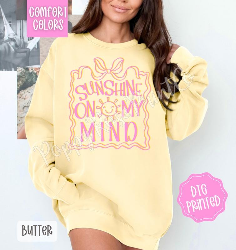 Sunshine On My Mind Comfort Colors Sweatshirt, Cute Summer Sweater, Girly Beach Crewneck