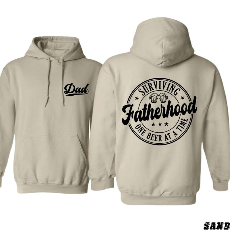 Surviving Fatherhood Hoodie - Unisex Sweatshirt with Bold Typography and Beer Theme, Fun Design for Dads Who Enjoy Humor, Comfortable Everyday Wear Classic Menswear