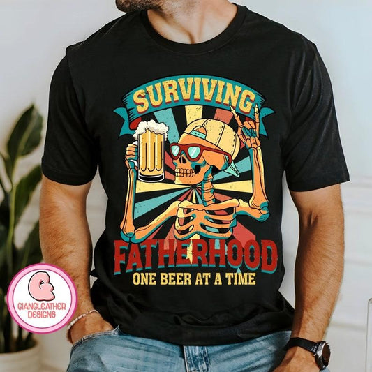 Surviving fatherhood one beer at a time shirt,dad bod shirt,fatherhood shirt,funny skeleton dad shirt,best dad ever shirt,dad shirt,funny dad quotes  T-shirt, sweater and Hoodie