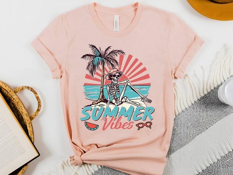 Summer Vibes T Shirt/ Hoodie/Sweater, Funny Summer Skeleton Shirt, Beach Vacation Shirt, Happy Summer Shirt,Skeleton Shirt