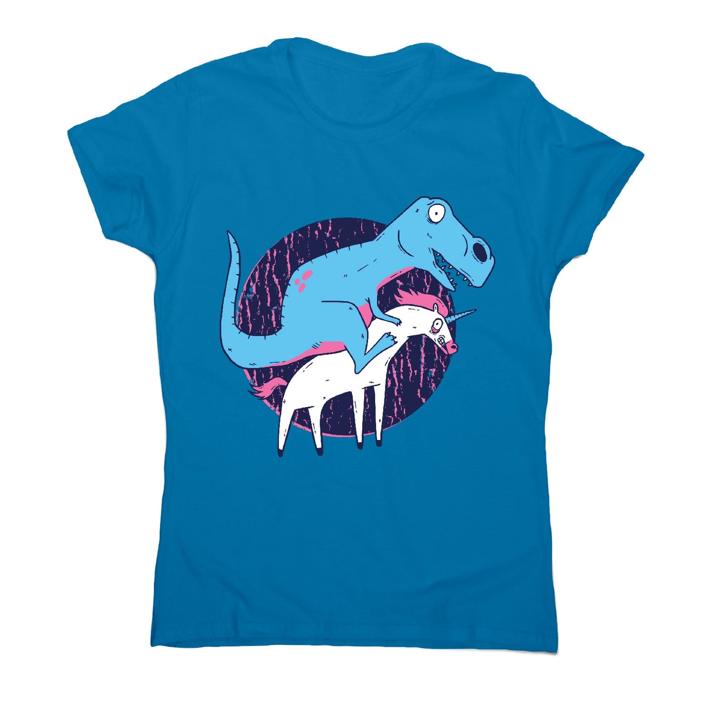 T-rex riding unicorn - women's funny premium t-shirt