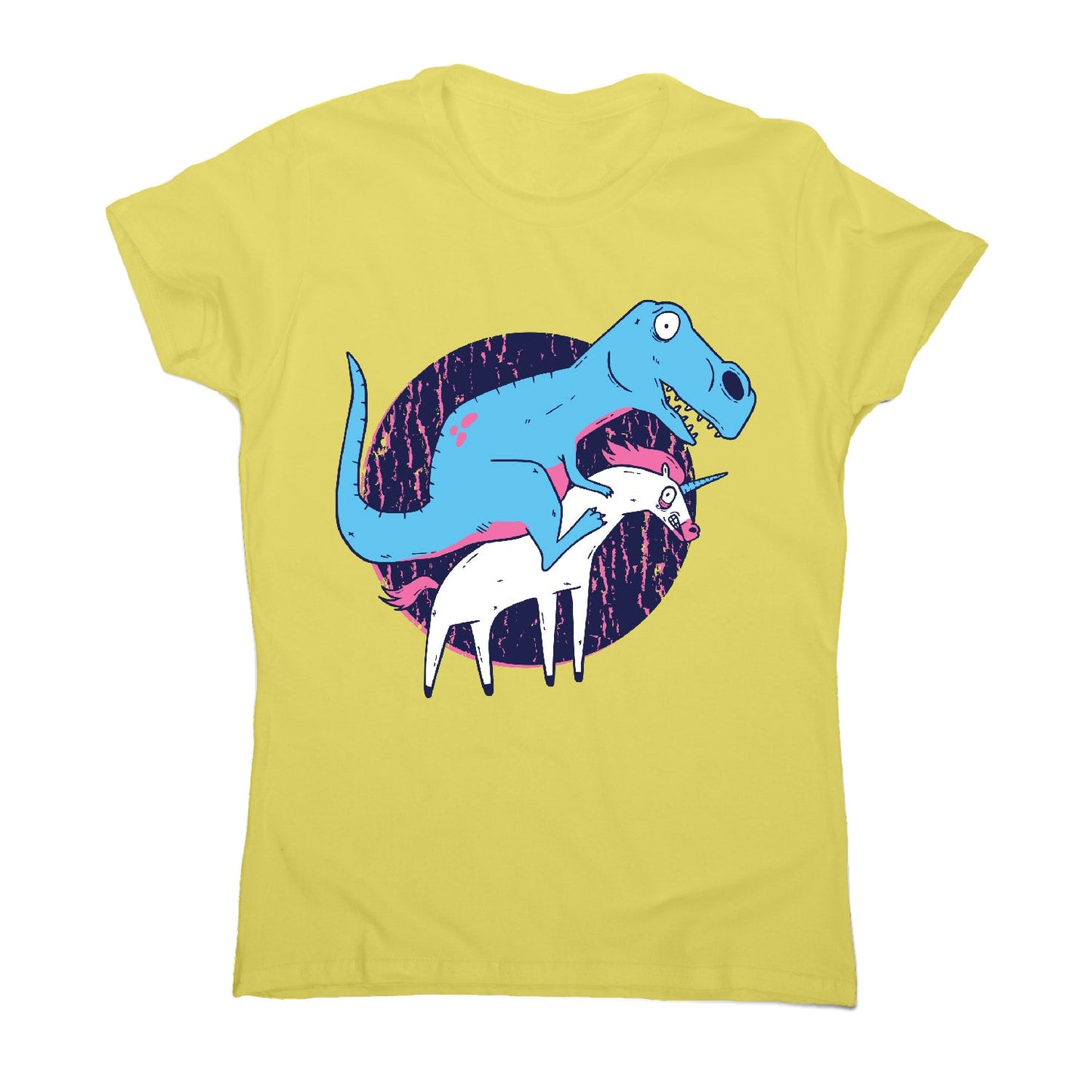 T-rex riding unicorn - women's funny premium t-shirt