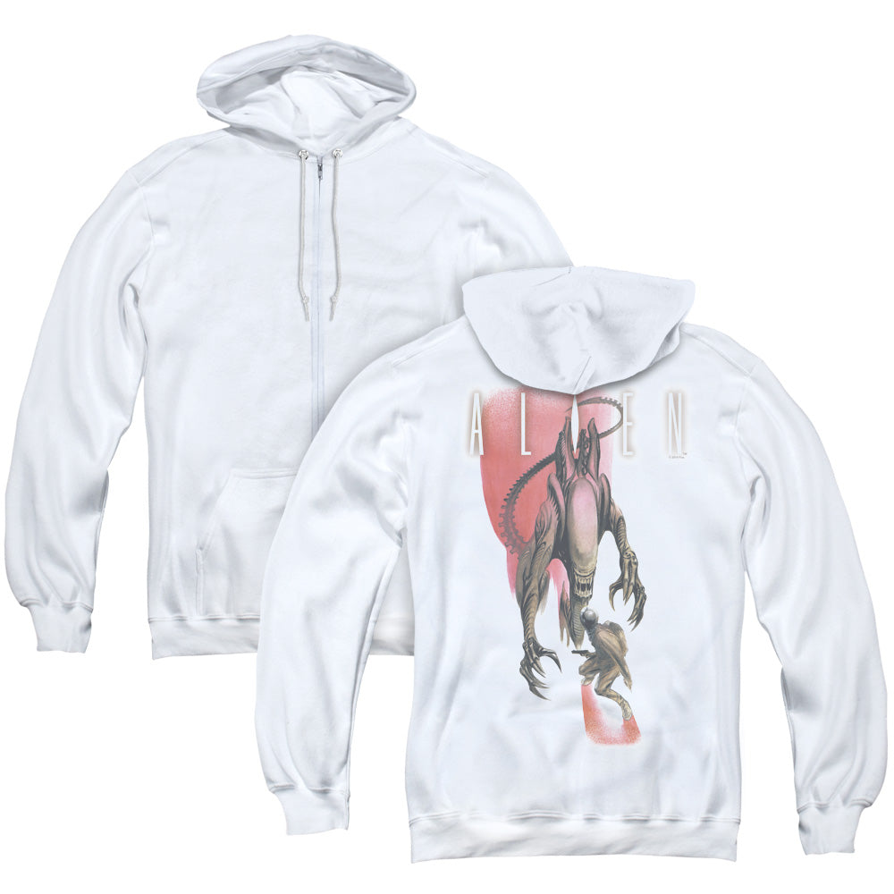 Alien Face Off Back Print Zipper Mens Hoodie White