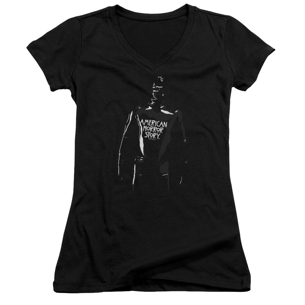 American Horror Story Rubber Man Junior Sheer Cap Sleeve V-Neck Womens T Shirt Black