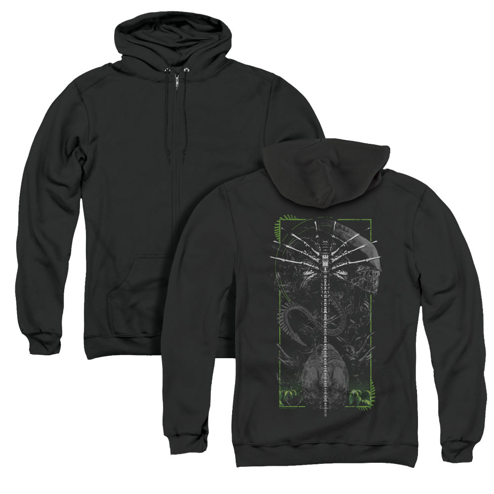 Alien Facehugger Back Print Zipper Mens Hoodie Black