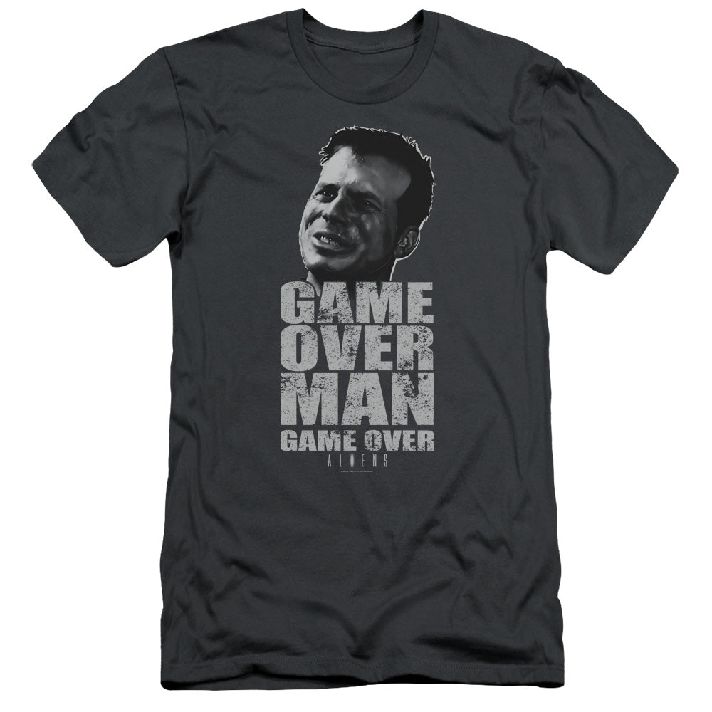 Alien Game Over Man Slim Fit Mens T Shirt Charcoal