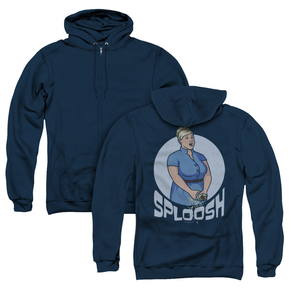 Archer Sploosh Back Print Zipper Mens Hoodie Navy Blue - clothing by TeeHivey.com