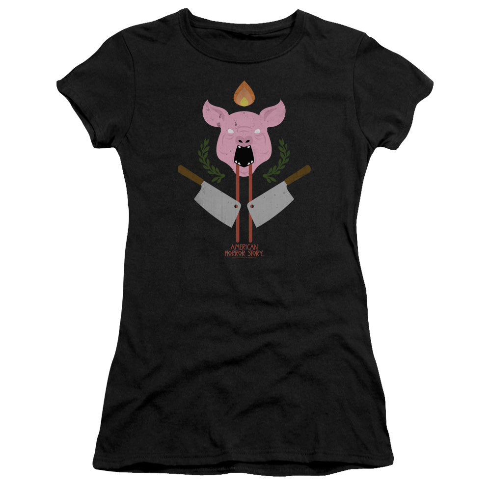 American Horror Story Pig Cleavers Junior Sheer Cap Sleeve Womens T Shirt Black