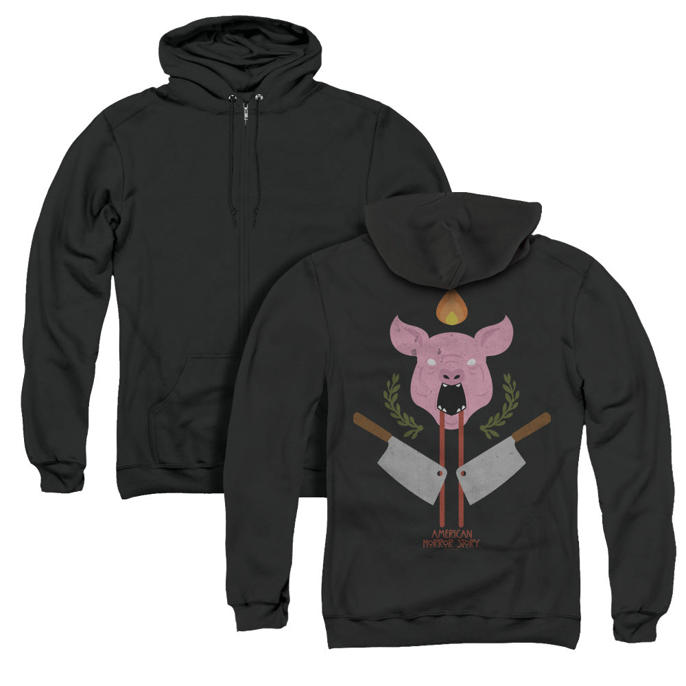 American Horror Story Pig Cleavers Back Print Zipper Mens Hoodie Black