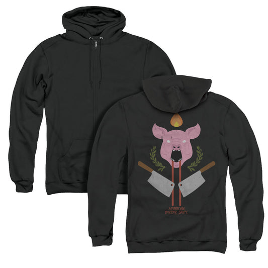 American Horror Story Pig Cleavers Back Print Zipper Mens Hoodie Black