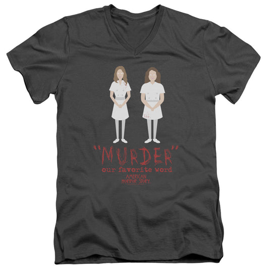 American Horror Story Murder Mens Slim Fit V-Neck T Shirt Charcoal