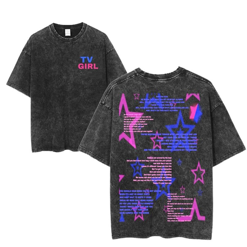 TV Girl Lyrics Collage T-Shirt, Retro Star Typography Shirt, Sadcore Indie Band Tee, Vaporwave Aesthetic Graphic Top, Unisex Music Merch