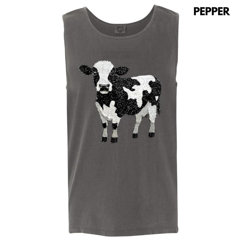 Tank Top - Cow Faux Rhinestone Comfort Colors Tank Top