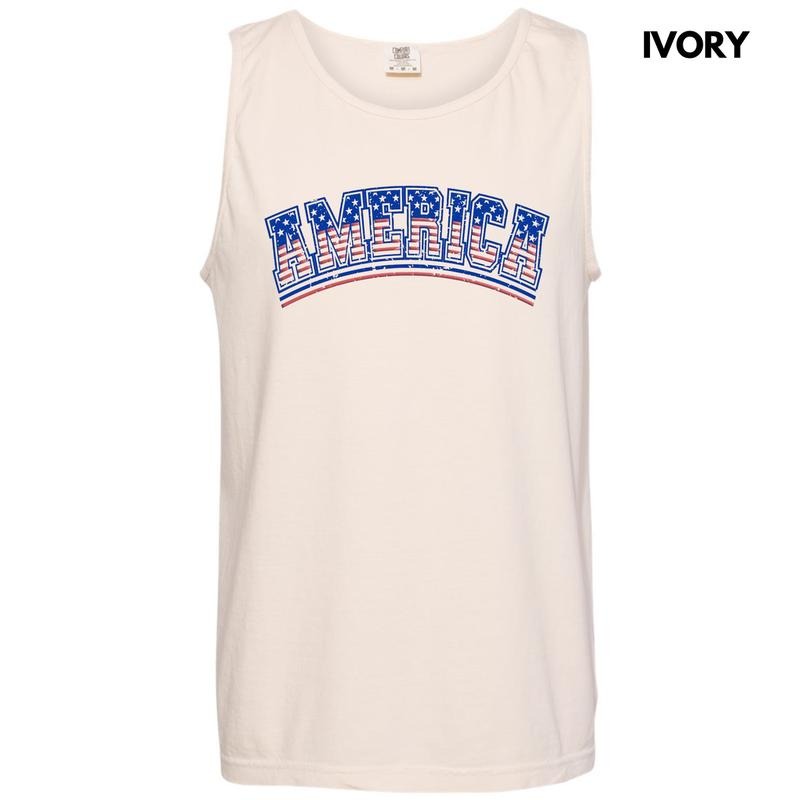 Tank Top - Flag America Puff Comfort Colors Tank Top