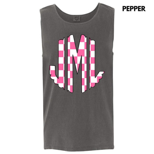 Tank Top -Pink Checker Monogram Comfort Colors Tank Top 'NLB'