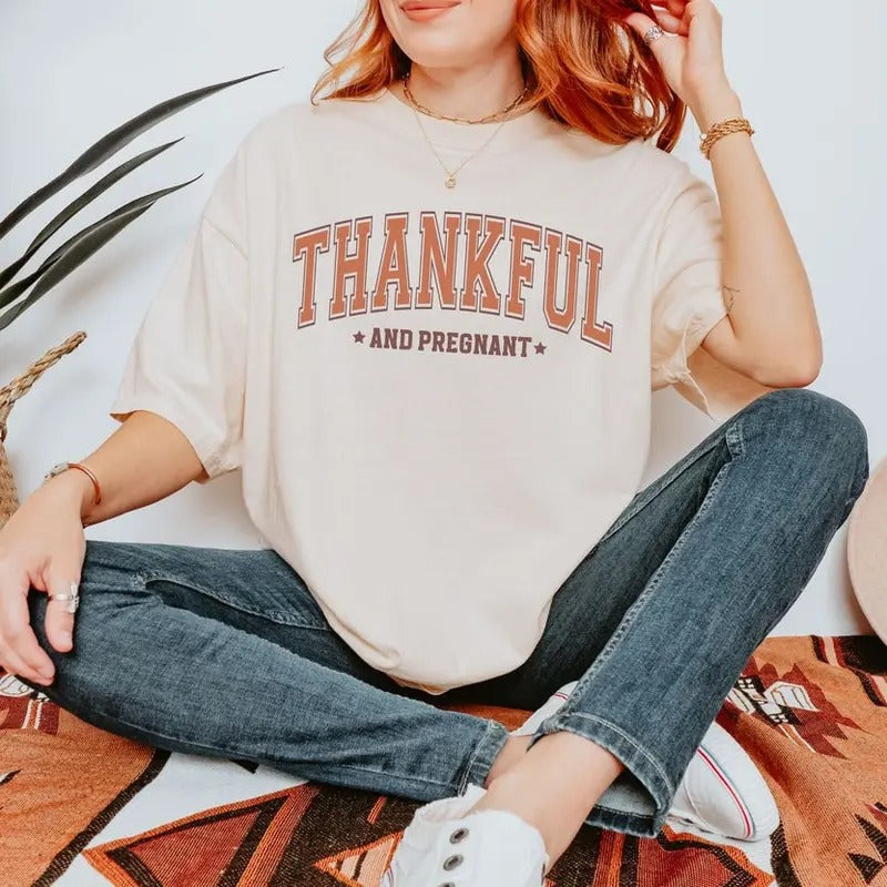 Thankful and Pregnant Unisex Cotton T-Shirt - Crewneck