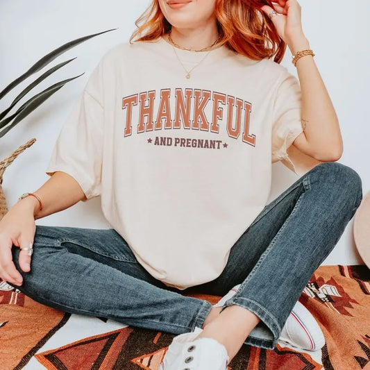 Thankful and Pregnant Unisex Cotton T-Shirt - Crewneck