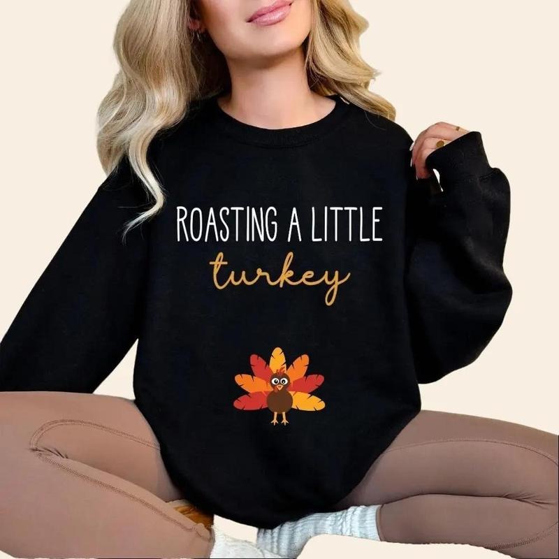 Thanksgiving Fall Pregnancy Announcement Sweatshirt, Roasting a Little Turkey Crewneck, turkey mom to be tee shirt , cute baby reveal fall