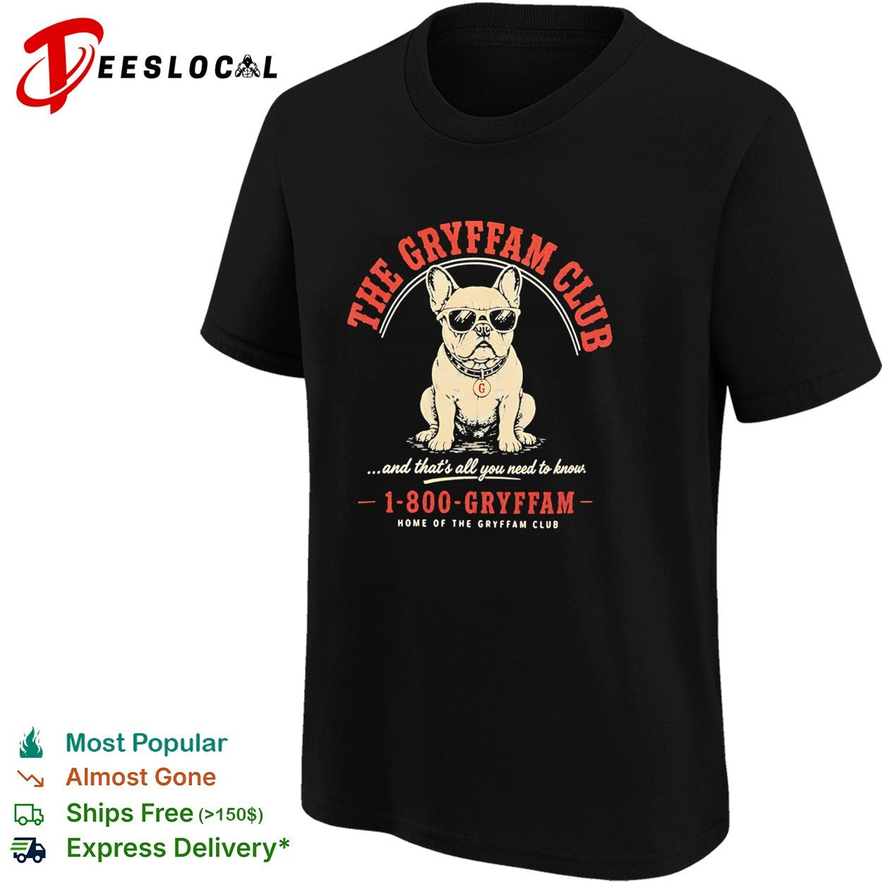The Gryffam Club bulldog sunglasses vintage badge shirt