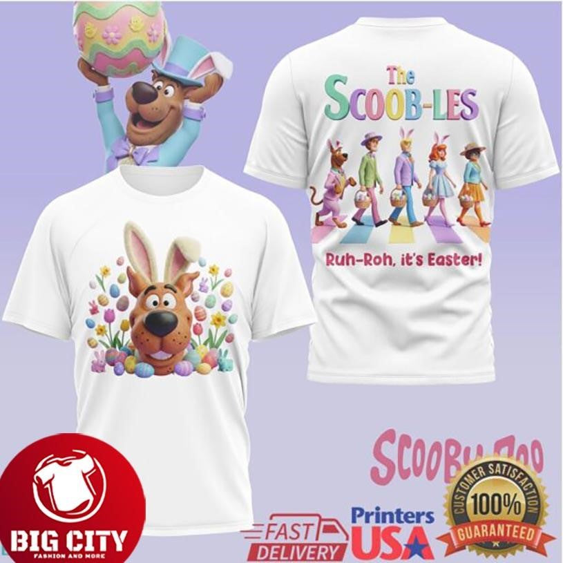 The Scoob les Scooby Doo Abbey Road Parody Ruh Roh It’s Easter Two Sided Shirt