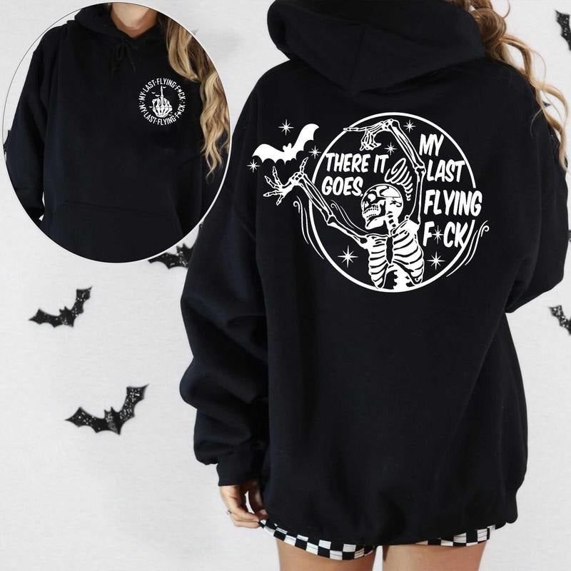 There It Goes My Last Flying F*ck Halloween Shirt, My Last Flying F*ck Bat Shirt,Skull Halloween Shirt,Halloween Skeleton,Funny Skeleton Halloween