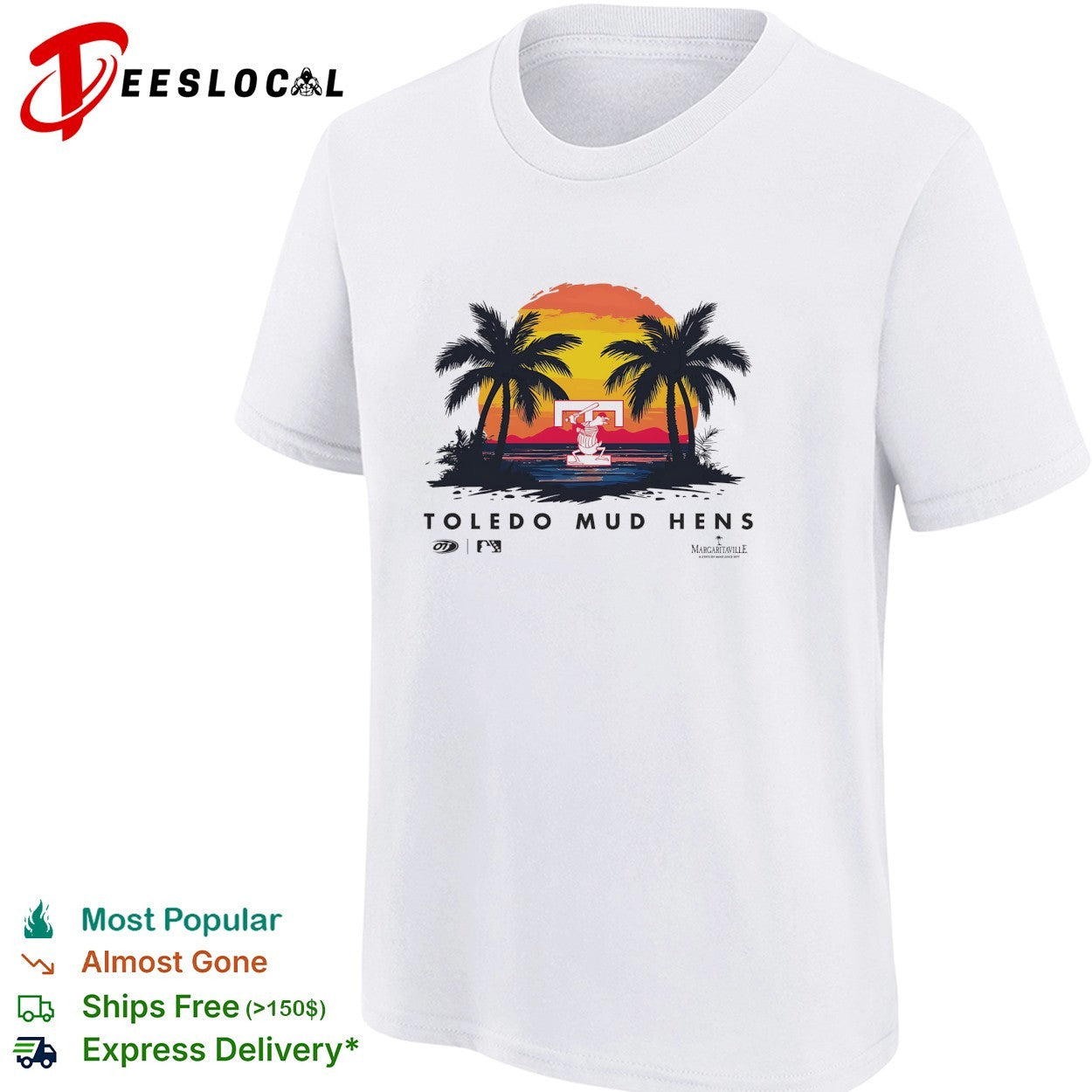 Toledo Mud Hens coconut trees with sunset retro shirt