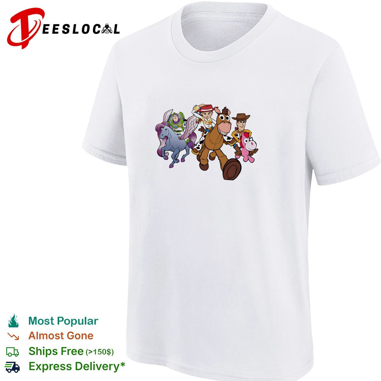 Toy Story Buzz Jessie Bullseye Woody and unicorn toy running shirt