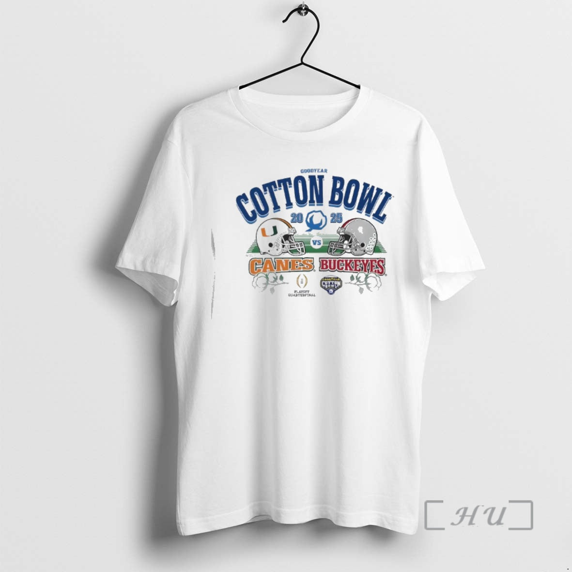 Trending Ohio State Vs Miami Goodyear Cotton Bowl Helmet Matchup 2025 Premium T Shirts Sweater - clothing by TeeHivey.com