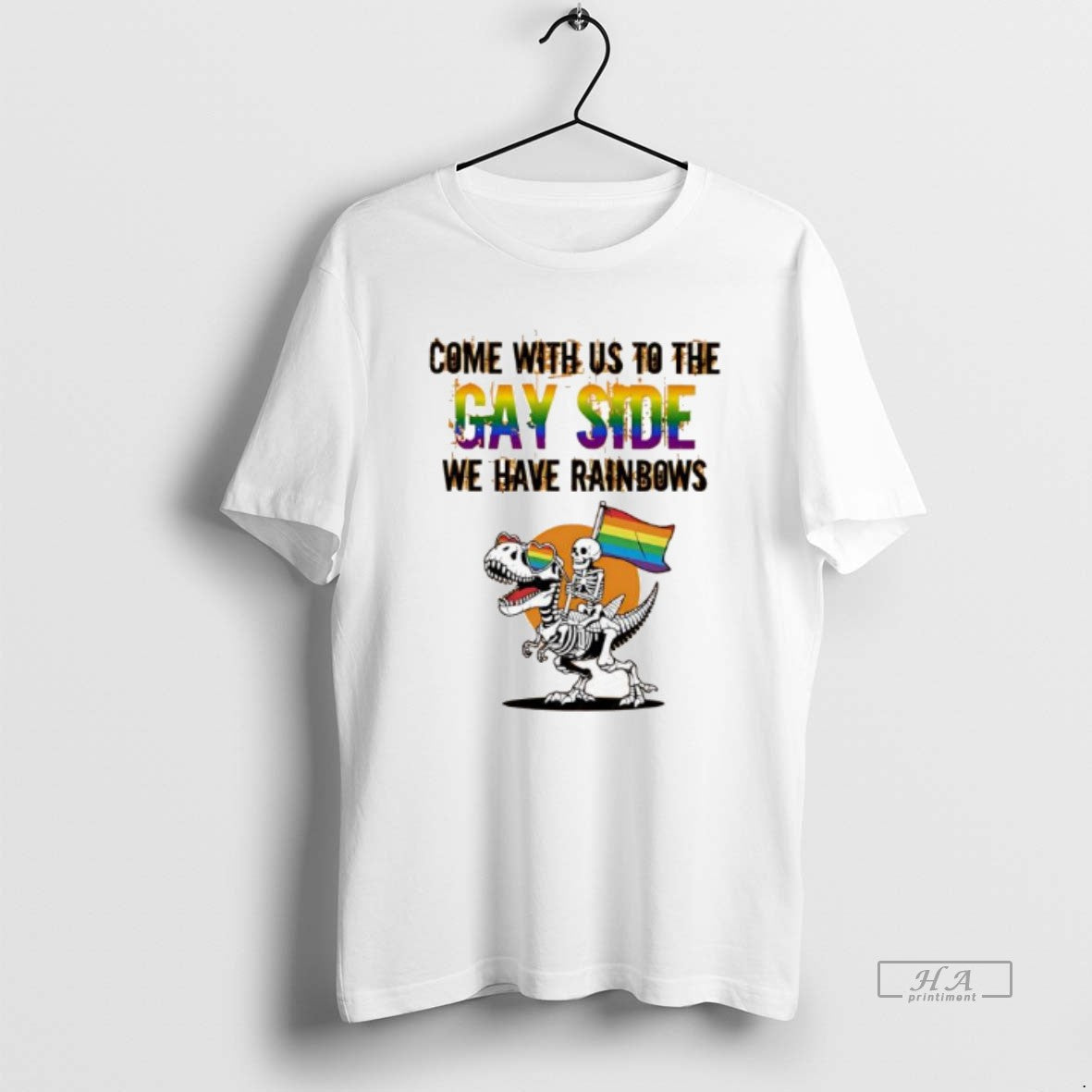 Trendy Skeleton Riding A Tyrannosaurus Rex Come With Us To The Gay Side We Have - clothing by TeeHivey.com