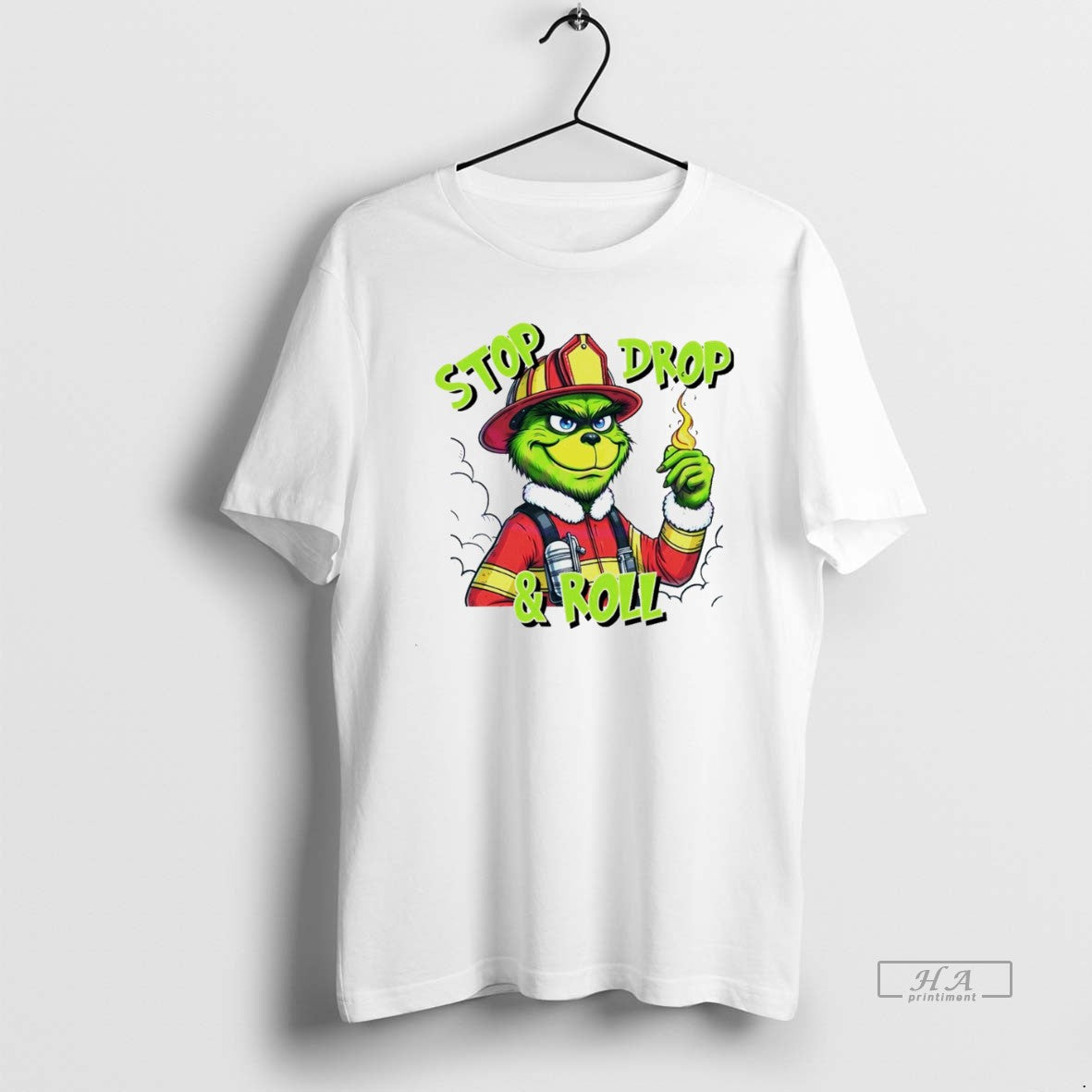 Trendy Stop Drop And Roll Grinch Christmas Fireman White - clothing by TeeHivey.com