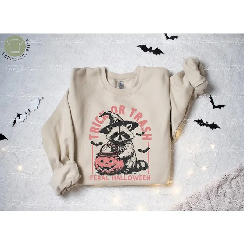 Trick or Trash Sweatshirt Womens Halloween Cotton Womenswear