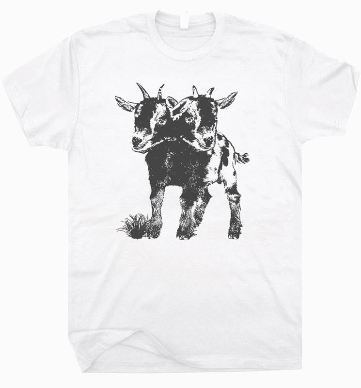 Two Headed Goat Shirt Cute Goat Shirts for Women Men Weird Oddities T Shirt Graphic Tee Freak Show Carnival Cool Cryptid Summer Shirts Menswear Top Underwear Man Tshirt Streetwear Tropical Crewneck Round Neck Casual