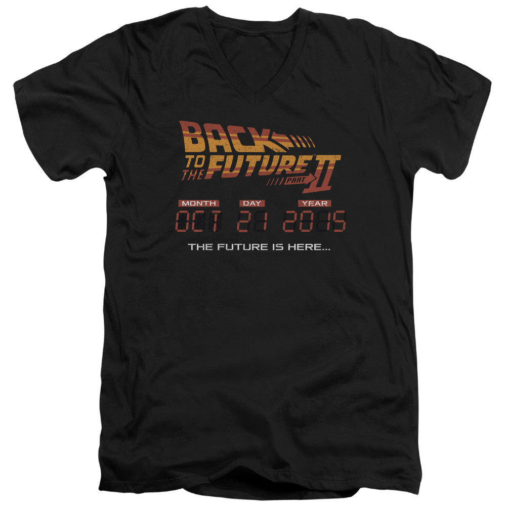 Back To The Future II Future Is Here Mens Slim Fit V-Neck T Shirt Black - clothing by TeeHivey.com