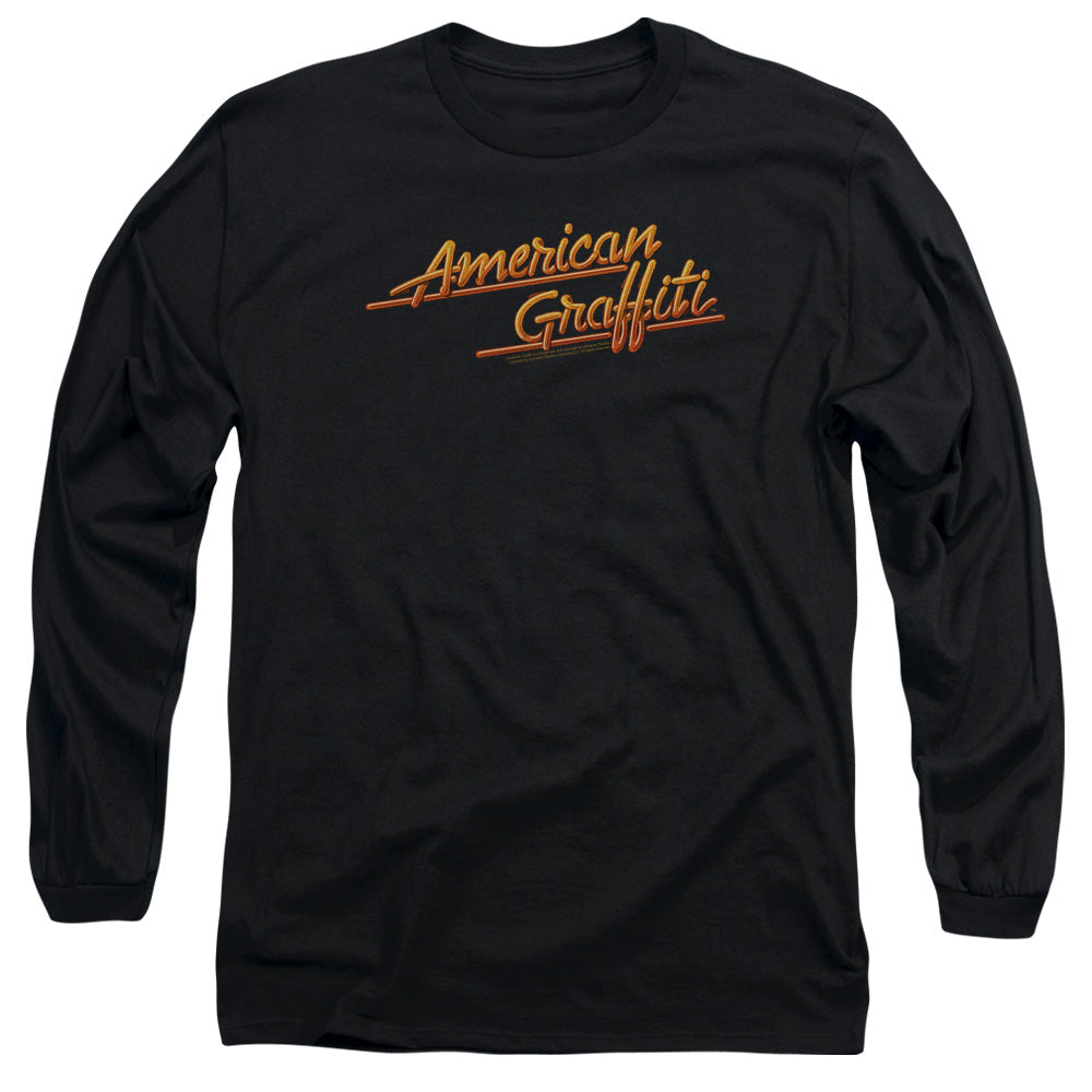 American Graffiti Neon Logo Mens Long Sleeve Shirt Black Black - clothing by TeeHivey.com (Image 2)