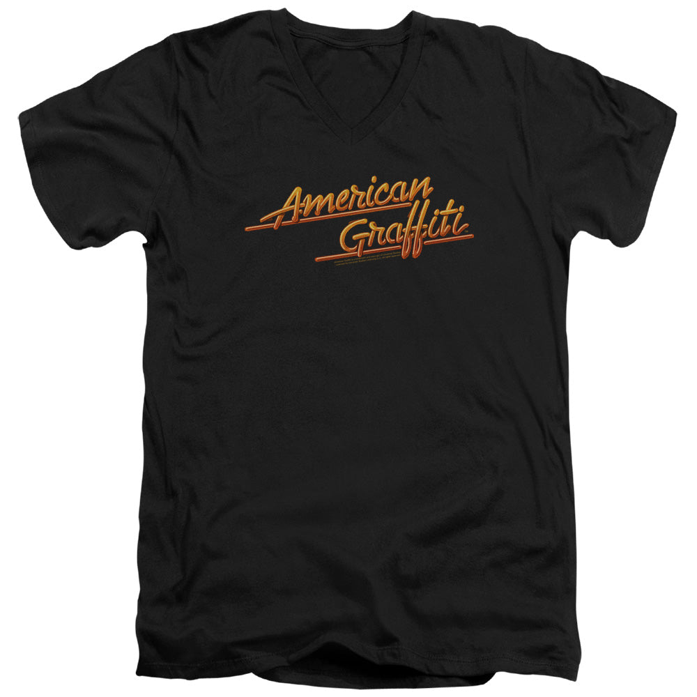 American Graffiti Neon Logo Mens Slim Fit V-Neck T Shirt Black - clothing by TeeHivey.com
