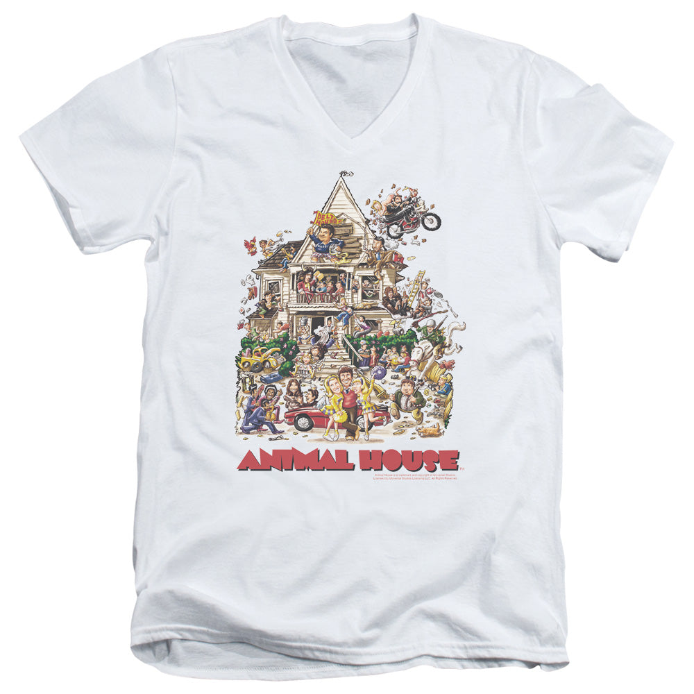 Animal House Poster Art Mens Slim Fit V-Neck T Shirt White - clothing by TeeHivey.com