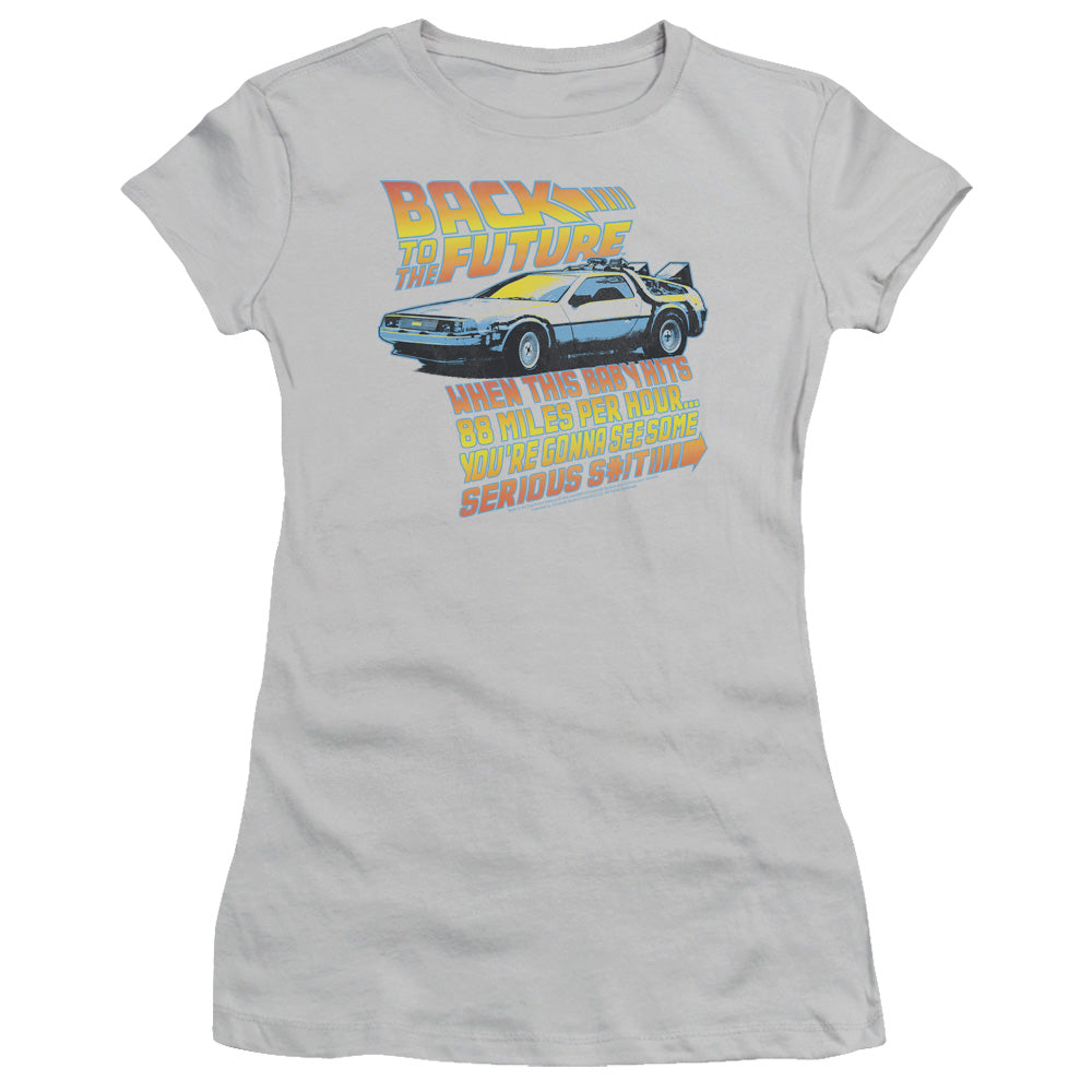 Back To The Future 88 MPH Junior Sheer Cap Sleeve Womens T Shirt Silver - clothing by TeeHivey.com