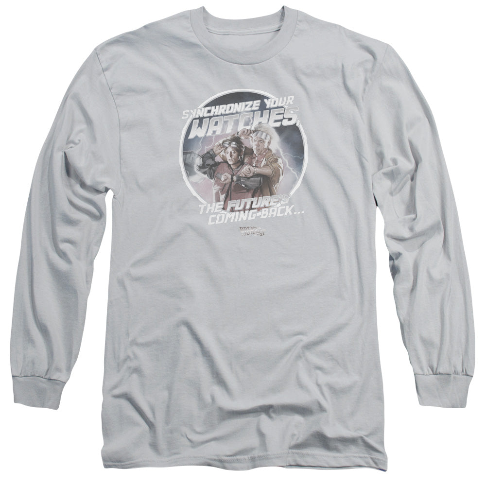 Back To The Future II Synchronize Watches Mens Long Sleeve Shirt Silver - clothing by TeeHivey.com