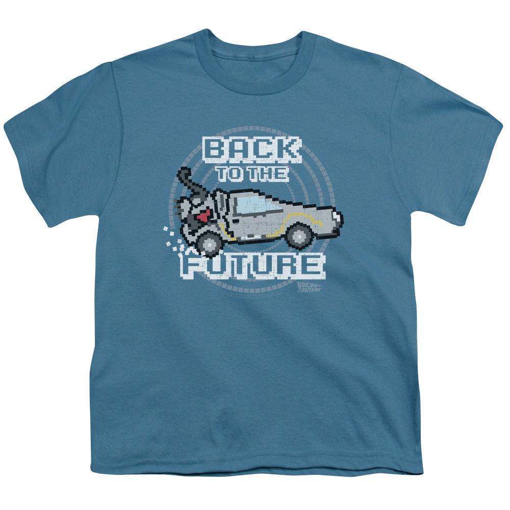 Back To The Future 8 Bit Future Kids Youth T Shirt Slate