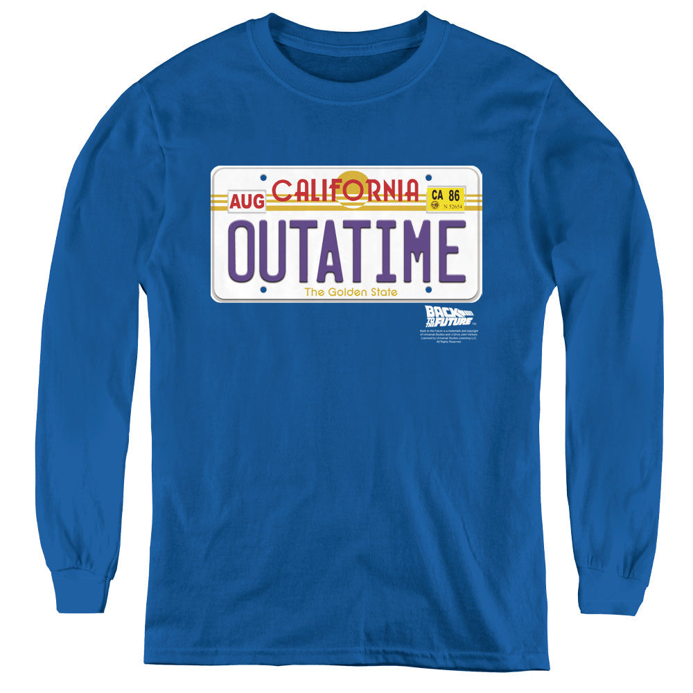 Back To The Future Outatime Plate Long Sleeve Kids Youth T Shirt Royal Blue - clothing by TeeHivey.com