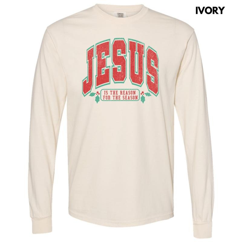 Varsity Jesus Red & Green Long Sleeve Comfort Colors T-Shirt 'NLB'