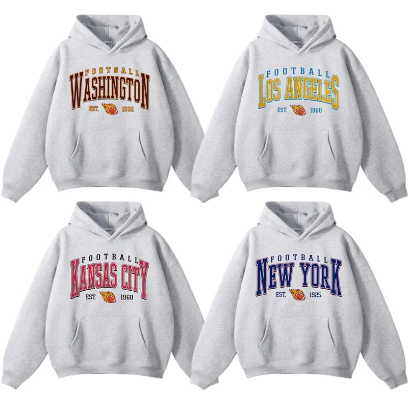 Vintage All Team Football Hoodie with Big Words Logo and Graphic Tees for Football Fans Shirt Football Hoodie, Printed Classic Menswear